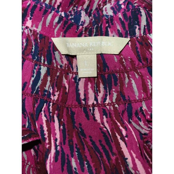 Banana Republic Shear Rasberry gathered Sleeve Snap & Tie front Blouse S Large - Picture 4 of 6